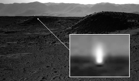 Fountain of Light or just another Hoax? 1 - Sol 589
A white light captured emanating from Mars' Surface is back and is as mysterious as ever.
(By James Pero For Dailymail.com – Published: 19:28 GMT, 21 June 2019 | Updated: 20:37 GMT, 21 June 2019)

In a photo snapped by NASA's Curiosity Rover, which has been traversing Mars' Surface since 2012, the robotic explorer caught an anomaly mingled among the planet's rolling landscape. Floating just above a dune on the right side (Dx) of the black-and-white image, Curiosity spotted a hard-to-miss white light. 
Images taken directly before and after the anomaly which are time-stamped about a minute apart show up show no signs of any lights.
Though NASA hasn't yet addressed what the light is, it has acknowledged similar phenomena in the past, when the Curiosity rover happened upon an equally mysterious illumination on Mars' surface in 2014. 
In a statement to DailyMail.com, a NASA spokesperson offered up a simple, if unsatisfying suggestion. 'One possibility is that the light is the glint from a rock surface reflecting the sun,' a spokesperson said in a previous report. 
'When these images were taken each day, the sun was in the same direction as the bright spot, west-northwest from the rover, and relatively low in the sky.
Alternatively, the NASA spokesperson said the light may have resulted from sunlight reflecting off of the rover's sensors. Similar reflections from the Sun have cropped up in photos in the past when the sun is aligned at various positions in the sky.
'The Rover Science Team is also looking at the possibility that the bright spots could be caused by Cosmic Rays striking the camera's detector.'
When it comes to the Curiosity Rover, NASA has keyed in on other shiny phenomenon in the past, including what were believed to be fragments of a meteorite glinting in the Sun.

Parole chiave: Martian Surface - possible Anomaly