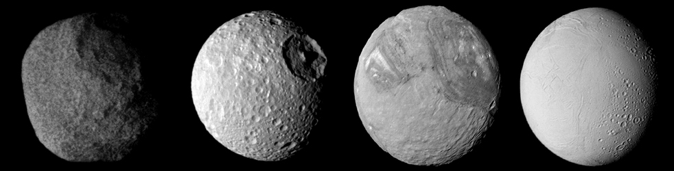 Which is Which?
Miranda, Proteus, Enceladus e Mimas: queste quattro "Lune del Sistema Solare" sono state allineate in questa fotocomposizione in maniera tale da poterne individuare le affinità e le differenze con un solo sguardo.
MA...affinità e differenze a parte, sapreste ordinarle correttamente, da Sx a Dx, attribuendo ad ognuna di esse il giusto nome? Provateci!
Parole chiave: Quiz