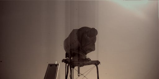 Surface Stereo Imager on Mars, Side View - Sol 116 (MULTISPECTRUM; credits: Lunexit)
Caption NASA:"This image is a view of NASA's Phoenix Mars Lander's Surface Stereo Imager (SSI) as seen by the Lander's Robotic Arm Camera. 
This image was taken on the afternoon of the 116th Martian Day, or Sol, of the Mission (September 22, 2008). 
The mast-mounted SSI, which provided the images used in the 360° panoramic view of Phoenix's Landing Site, is about 4" tall and 8" long".
Parole chiave: Spacecraft - Phoenix Lander - Surface Stereo Imager