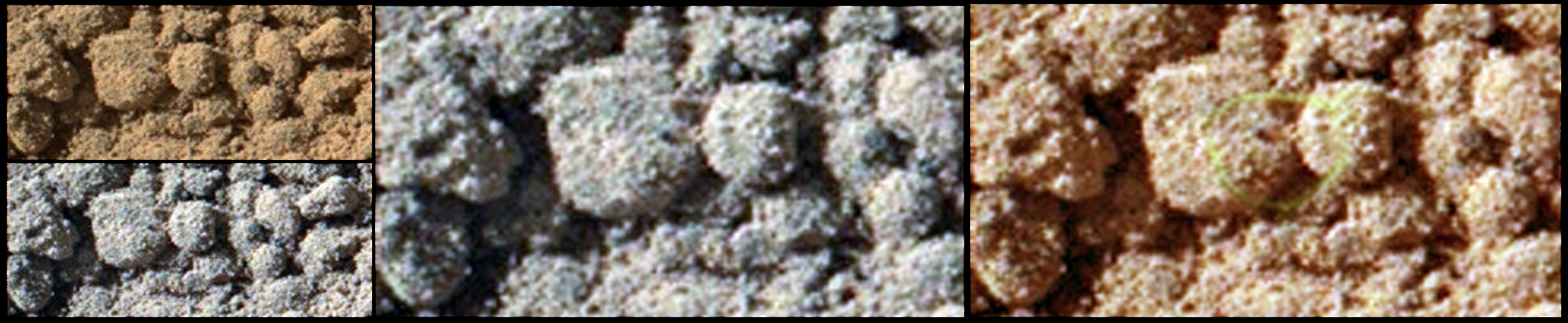 Extremely unusually-looking Surface Feature on the Surface of Gale Crater: "The Transparent Ring" - Sol 192 (EDMs - Credits: Research, additional process. and color.: Elisabetta Bonora and Marco Faccin/LXTT/IPF)
Il dettaglio qui evidenziato è semplicemente affascinante e, secondo noi, ASSOLUTAMENTE REALE. Ed inspiegabile, se non altro usando la Logica e gli approcci di Ricerca Scientifica "convenzionali". Un GRANDISSIMO COMPLIMENTO a Merco Faccin ed Elisabetta Bonora per questa loro ennesima Scoperta! Il Tempo, ne siamo convinti, ci riconoscerà quei meriti che l'attuale Comunità Scientifica (gretta ed arcaica, poichè ormai chiusa "a riccio" su posizioni che non esito a definire "Medioevali" - con tutto il rispetto che il Medio Evo merita...) non è neppure in grado di comprendere.
Parole chiave: Martian Surface - Controversial - "The Transparent Ring"