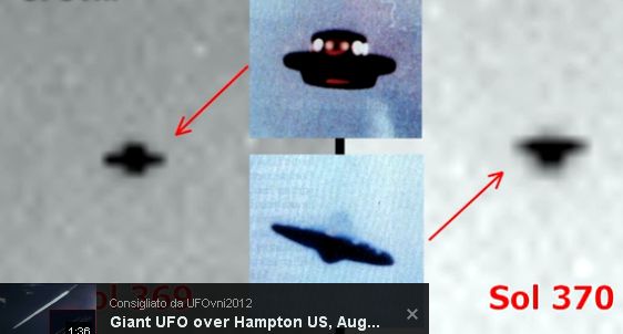 Interesting! - Sol 370
Associazione visiva fra "l'Anomalia" del Sol 370 e "vecchie" immagini di OVNI. ATTENZIONE: l'ingrandimento dell'immagine a Sx è genuino; per quanto attiene il parziale di Dx nutro dubbi di autenticità (nota: l'associazione visiva fatta con l'"UFO" al centro in basso - un noto falso, in ogni caso - , è errata. Sono/sarebbero comunque oggetti diversi). E, comunque, di "punti neri", sul frame in questione e relativo al Sol 370, ce ne sono tre. Una sola cosa è sicura: NON si tratta di vizi delle lenti del Rover. Sul resto... Si può dire tutto ed il contrario di tutto. Se avete opinioni, scrivetele. Grazie.
Parole chiave: Martian Sky - possible Anomaly