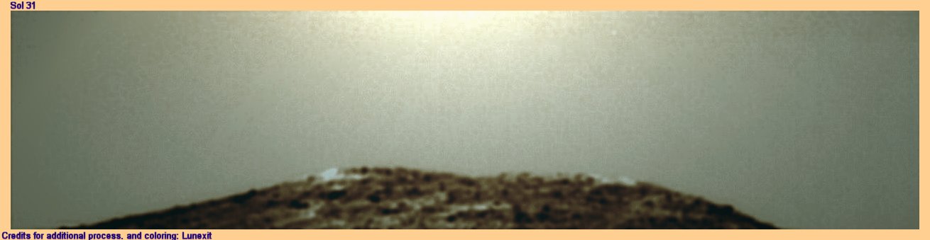 "Highly Reflective Surface Feature" - Sol 31 (MULTISPECTRUM; credits: Lunexit)
nessun commento
Parole chiave: Martian Surface - Unusual Surface Feature - Controversial