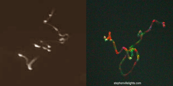 AS 15-83-11218 and the Stephenville U.F.O.: a VERY SMART image-comparison (by Carlo Contu)
Un Lavoro davvero acuto e provocatorio del nostro Caro Amico, Carlo Contu: si tratta dell'incredibile parallelo tra quanto si vede nel frame AS 15-83-11218 (uno dei 17 frames in b/n che sono stati ufficialmente definiti come "errati/malfatti" e che vennero ottenuti durante la Missione Apollo 15 - frames che, in accordo alla Catalogazione Ufficiale della NASA - Lunar and Planetary Institute - appartengono al rullino (Magazine) "??": l'unico rullino dell'intera Official Apollo Collection il quale presenta il doppio "?" anzichè la/e solita/e lettera/e).

Nessuno è mai riuscito a spiegare in maniera convincente il contenuto delle 17 fotografie del Magazine "??" (per vederle tutte andate qui: http://www.lpi.usra.edu/resources/apollo/catalog/70mm/magazine/?83) e la NASA non ha mai (nè direttamente, nè tramite il L&PI) speso parole al riguardo. 

Ora, grazie al Sig. Contu - lo ripetiamo è una provocazione, ma è una RAGIONEVOLE provocazione - siamo in grado di offrirVi un'ipotesi esplicativa di almeno uno di quei 17 frames inesplicabili (ed ottenuti dall'interno della Navicella Spaziale Americana): l'oggetto che (verosimilmente) si trovava al di fuori dell'astronave USA e che lasciò una striscia di luce sulla pellicola, era un Oggetto Volante Non Identificato di origine ignota? Era un U.F.O.?

Voi che dite? Che cosa stiamo guardando?

Grandissimi complimenti e congratulazioni al Sig. Contu per questo affascinante suggerimento/ipotesi!...
Parole chiave: Highly Controversial Frames