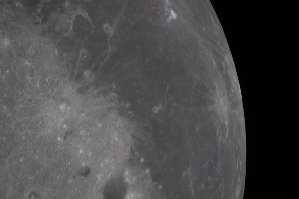 A hint of Lunar Geography
art002e012114 (April 6, 2026) - A diverse set of Lunar Surface Features is visible in this view, including the brightly colored Aristarchus Crater, whose high reflectivity stands out against the surrounding terrain. 
Nearby, the Marius Hills Region reveals a field of volcanic domes and cones, evidence of past lunar volcanism. 
The sinuous Reiner Gamma swirl contrasts with the darker mare surface, while rays from Glushko crater streak across the plains. 
At the bottom of the frame, the dark-floored Grimaldi Crater anchors the scene.
Parole chiave: The Moon