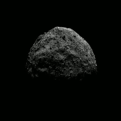 101955 Bennu - North Polar Rotation (GIF-Movie)
Caption NASA:"This series of MapCam images was taken over the course of about 4 hours and 19 minutes on Dec. 4, 2018, as OSIRIS-REx made its first pass over 101955 Bennu’s North Pole. 
The images were captured as the Spacecraft was inbound toward 101955 Bennu, shortly before its closest approach of the Asteroid’s Pole. 
As the Asteroid rotates and grows larger in the field of view, the range to the center of 101955 Bennu shrinks from about 7,1 to 5,8 miles (such as about 11,4 to 9,3 Km).
This first pass was one of the five Flyovers of 101955 Bennu’s Poles and Equator that OSIRIS-REx conducted during its Preliminary Survey of the Asteroid".
Parole chiave: Asteroids - 101955 Bennu