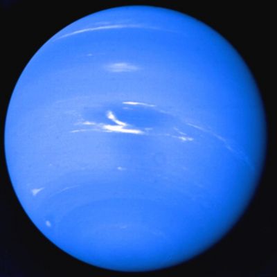 Blue, Blue Neptune! (Natural Colors; credits for the additional process. and color.: Dr Paolo C. Fienga - Lunexit Team)
Neptune Data and Statistics 
Discovered by Johann Gotfried Galle 
Date of discovery = AD 1846 
Mass (kg) = 1.024e+26 
Mass (Earth = 1) = 1,7135e+01 
Equatorial radius = 24.746 Km
Equatorial radius (Earth = 1) = 3,8799e+00 
Mean density (gm/cm^3) = 1,64 
Mean distance from the Sun = 4.504.300.000 Km
Mean distance from the Sun (Earth = 1) = 30,0611 
Rotational period (hours) = 16,11 
Orbital period (years) = 164,79 
Mean orbital velocity = 5,45 Km per second
Tilt of axis = 29,56°
Orbital inclination = 1,774°
Equatorial surface gravity (m/sec^2) = 11,0 
Equatorial escape velocity = 23,50 Km per second
Magnitude (Vo) = 7,84 
Mean cloud temperature = from - 193°C to - 153°C 
Atmospheric pressure (bars) = from 1 to 3 
Atmospheric composition: Hydrogen 85%; Helium 13% and Methane 2% 
Parole chiave: Neptune