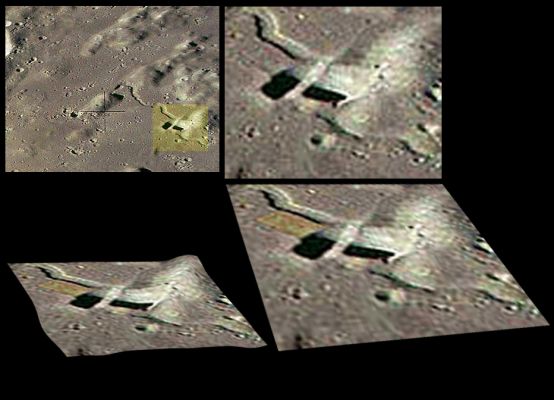 AS 15-88-12002 - The "Bridge" (photo-mosaic; credits: Dr Marco Faccin)
C'è un "ponte", quindi, nei pressi del grande Cratere Erodoto? 

Cari Amici, mettiamola in questi termini: diciamo che "c'è qualcosa". 
Qualcosa che, a noi e per noi "Terrestri", può sembrare un ponte ma che, in realtà, potrebbe benissimo essere qualcosa d'altro. Qualcosa di diverso. 
Forse (o molto probabilmente) "qualcosa di più".

Fa parte delle nostre caratteristiche il procedere per associazioni (visive e logiche), ma fa anche parte del nostro bagaglio il capire che "non tutto - specie quello che vediamo oltre la nostra Terra... - è ciò che sembra essere".

La "Scoperta", se Scoperta sarà, è del nostro Amico "Mirko", da Chieti. Il fantastico fotomosaico che vedete in questo quadro è del Dr Marco Faccin (un vero Genio nella e della Elaborazione delle immagini).

Un "ponte"? Un "ponte" forse no. Ma un qualcosa di "alieno" (una "passerella traslucida", a quanto pare...) e di "incredibile", si. Certamente.

Ed ora la parola al Dr Faccin, per una riflessione che non potrà non spingerVi a riflettere ancora una volta. Ancora di più...

"...credo che l'Umanità sia stata lasciata indietro, dentro un pozzo, dove ci rigiriamo uno sopra l'altro, nella quotidianità; alcuni sono usciti da questo pozzo o sono stati tirati fuori (abbiamo esempi lontani - Biblici - ed anche recenti: grandi menti), ma il fatto è che il Sapere non è stato condiviso. E questo fatto traspare sempre più prepotentemente, ogni giorno.
Siamo stati lasciati volutamente "indietro". E le "Grandi Domande della Vita"? Ad esempio: che ci stiamo a fare qui, sulla Terra? A che cosa serviamo? Quale senso ha la nostra presenza? Nulla. Apparentemente non serviamo a niente!
Siamo esseri inutili ed appestiamo il pozzo nel quale ci rivoltiamo, e così tutto il resto: ogni animale ed ogni pianta. Singolarmente non esprimiamo nulla; nel complesso, siamo solo una sorta di "Catena Alimentare": un processo che si autosostiene grazie al dare e ricevere uno dall'altro (in senso "culinario"...).
Capisci, Paolo? Il mio non è pessimismo: sto ragionando fisicamente. Se lascio da parte il me stesso, non trovo una ragione fisica per la quale debbo esistere a tutti i costi.
Ma io, come Te e tutti gli altri, siamo ed apparteniamo ad una Idea; pensiamo in maniera astratta e distaccata. Mentalmente proiettiamo la nostra Ragione altrove.
La nostra vera "Catena Alimentare" non è quella fisica. Quella del "Lupo mangia Lupo".

La nostra Catena è fatta di idee, di emozioni. Noi viviamo di questo.

Questo è il nostro cibo...".
Parole chiave: The Moon from orbit - Extremely Controversial Surface Feature