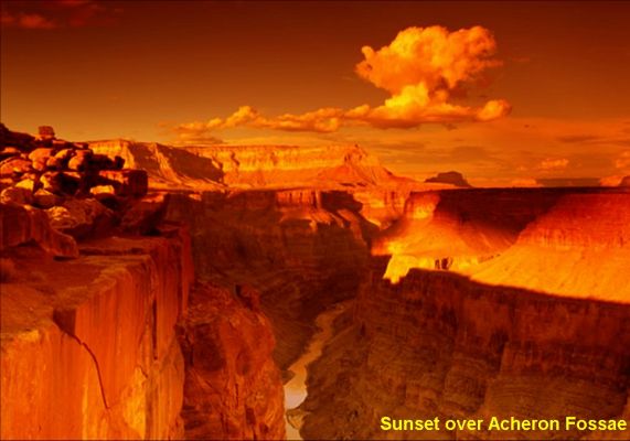 Sunset over Acheron Fossae
"...E se non ci fosse nulla, dopo questo Cammino, nulla, se non l'Eterna Oscurità, e l'Oblìo, ed il Silenzio senza fine, allora mi fermerei, ad un istante dall'Orizzonte.

Un istante solo: non di più, non di meno.

Solo, ad un Passo dall'Eternità, mi metterei a sedere, guarderei il Sole scendere e, mentre le Stelle si affanneranno a dipingere il Cielo, chiuderei gli occhi e, nella sera, darei il benvenuto a questo Ultimo Sogno..."

P.C. Floegers - "Conversations"
Parole chiave: Fantasy