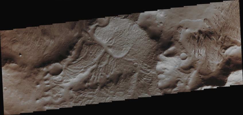 Erosional Surface Features (Absolute Natural Colors; credits for the additional process. and color.: Dr Paolo C. Fienga/Lunexit Team/Italian Planetary Foundation)
Orbit Number: 47269 
Latitude: 12,9541° South 
Longitude: 176,39° East 
Instrument: VIS 
Captured: August, 10, 2012
Parole chiave: Mars from orbit - Erosional Features