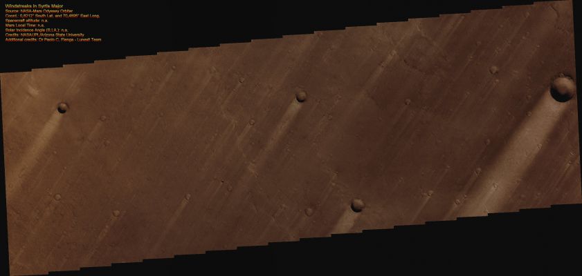 Windstreaks in Syrtis Major Planum (Absolute Natural Colors; credits for the additional process. and color.: Dr Paolo C. Fienga - Lunexit Team)
nessun commento
Parole chiave: Mars from orbit - Aeolian Features - Windstreaks