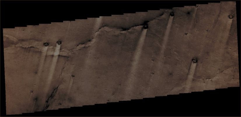 Windstreaks in Syrtis Planum (Enhanced Absolute Natural Colors; credits for the additional process. and color.: Dr Paolo C. Fienga - Lunexit Team) 
Orbit Number: 43327 
Latitude: 8,5516° North 
Longitude: 68,7871° East 
Instrument: VIS 
Captured: September, 20th, 2011
Mars Local Time: 20:53 (Evening Hours)


Parole chiave: Mars from orbit - Aeolian Features - Windstreaks