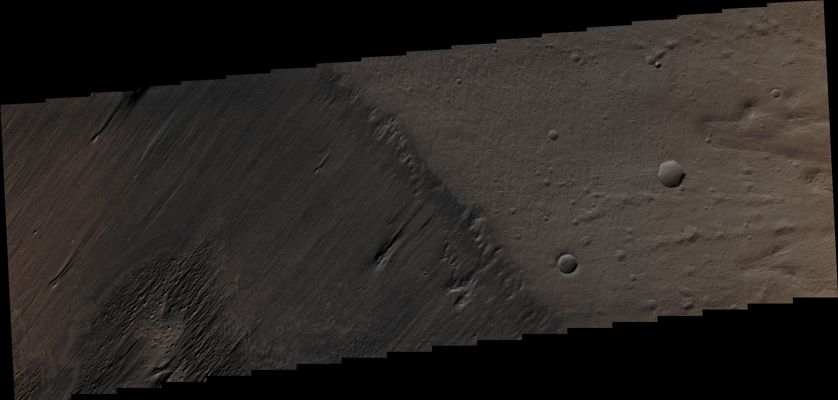 Yardangs, N/W of Apollinaris Mons (Enhanced Absolute Natural Colors; credits for the additional process. and color.: Dr Paolo C. Fienga - Lunexit Team)
Orbit Number: 44710 
Latitude: 6,171° South 
Longitude: 174,354° Eas6t 
Instrument: VIS 
Captured: January, 12th, 2012
Mars Local Solar Time: 14:55 (Early Afternoon)


Parole chiave: Mars from orbit - Aeolian Features - Yardangs