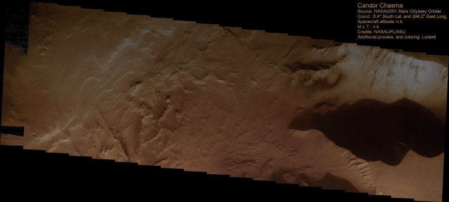 Candor Chasma (Natural Colors; credits for the additional process. and color.: Dr Paolo C. Fienga - Lunexit Team)
nessun commento
Parole chiave: Mars from orbit - Candor Chasma Region