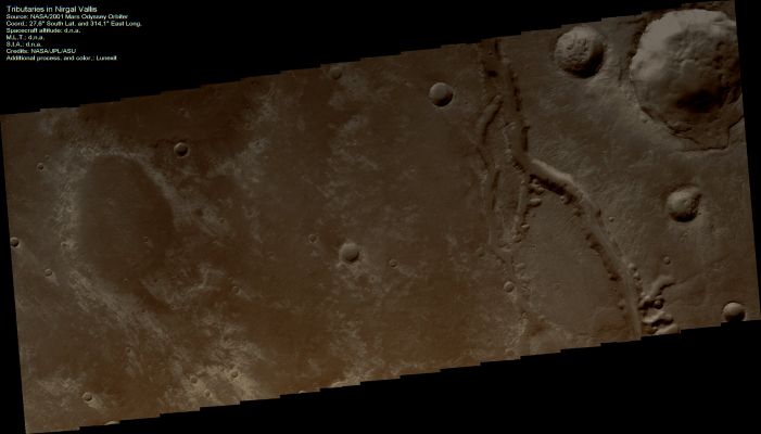 Tributaries in Nirgal Vallis (Absolute Natural Colors; credits: Lunexit)
nessun commento
Parole chiave: Mars from orbit - Channels - Nirgal Vallis Region