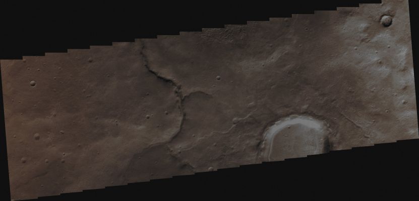 Unnamed Channel near Pulawy Crater (Natural Colors; credits for the additional process. and color.: Dr Paolo C. Fienga - Lunexit Team)
Orbit Number: 42871;
Latitude: 37,294° South;
Longitude: 283,045°
Instrument: VIS;
Captured: August, 14th, 2011;
Mars Local Time (M.L.T.): 06:17 (Early Morning Hours)


Parole chiave: Mars from orbit - Channels - Unnamed Channel