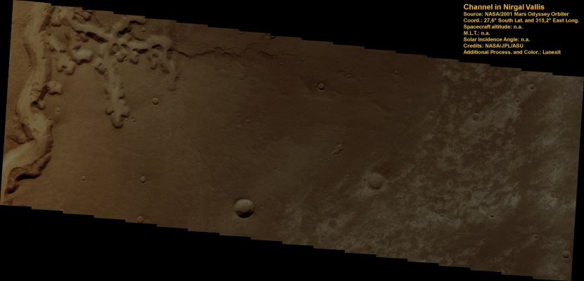Tributary Channel in Nirgal Vallis (Natural Colors; credits for the additional process. and color.: Dr Paolo C. Fienga - Lunexit Team)
nessun commento
Parole chiave: Mars from orbit - Channels - Nirgal Vallis