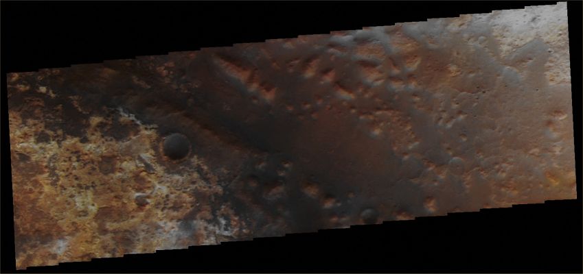 Features of an Unnamed Channel Floor (Enhanced Natural Colors; credits for the additional process. and color: Dr Paolo C. Fienga - Lunexit Team)
Caption NASA originale:"This image of an old Unnamed Channel Floor and surrounding Highlands is located in the lower reach of Mawrth Vallis. This image was collected during the Northern Spring season". 

Image information: VIS instrument. 
Latitude 25,7° North; 
Longitude 341,2° East (such as 18,8° West). 
35 mt/pixel resolution
Parole chiave: Mars from orbit - Mawrth Vallis Region