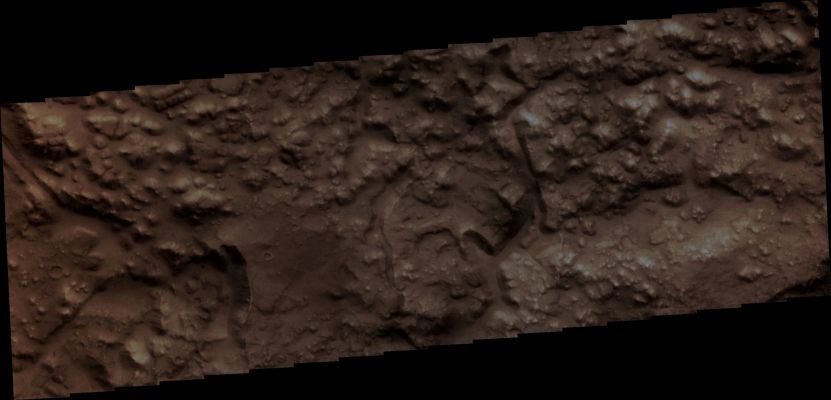 Features of Iani Chaos (Absolute Natural Colors; credits for the additional process. and color.: Dr Paolo C. Fienga - Lunexit Team)
Orbit Number: 41696
Latitude: 4,56921° South 
Longitude: 342,843° East 
Instrument: VIS 
Captured: May, 9th, 2011
Parole chiave: Mars from orbit - Chaotic Terrain - Iani Chaos