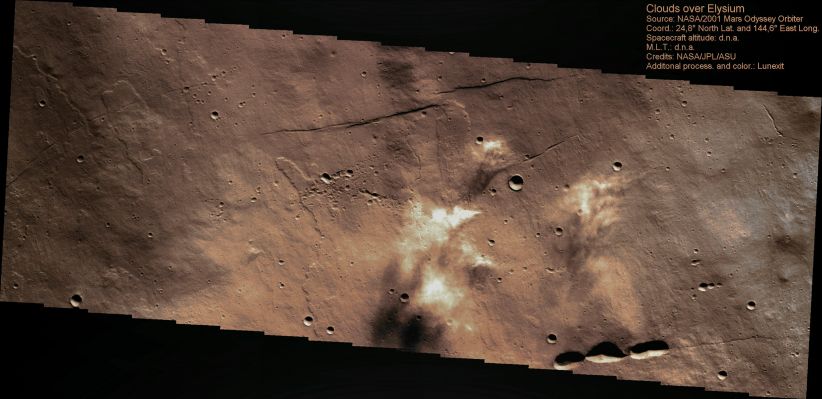 Low altitude Clouds (or maybe "Fumes") from Elysium Mons (Absolute Natural Colors; credits for the additional process. and color.: Dr Paolo C. Fienga - Lunexit Team)
nessun commento
Parole chiave: Mars from orbit - Clouds or Fumes - Elysium Mons