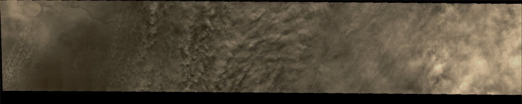 Southern Storm (1 - Natural Colors; credits for the additional process. and color.: Dr Paolo C. Fienga - Lunar Explorer Italia)
Caption NASA:"Right now, most of the Southern Hemisphere of Mars is covered by Dust Storms, blocking our view of the Surface. Bright cloud tops dominate these two VIS images".
Parole chiave: Mars from orbit - Clouds over the Southern Regions