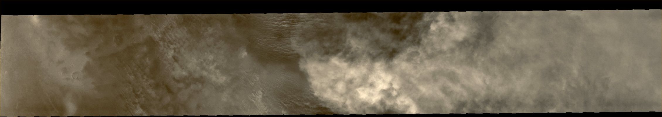 Southern Storm (1 - Natural Colors; credits for the additional process. and color.: Dr Paolo C. Fienga - Lunar Explorer Italia)
Caption NASA:"The southern hemisphere dust storm season is in full swing this year on Mars. This VIS image shows the top of the dust clouds and thin streamers of clouds".
Parole chiave: Mars from orbit - Clouds over the Southern Regions