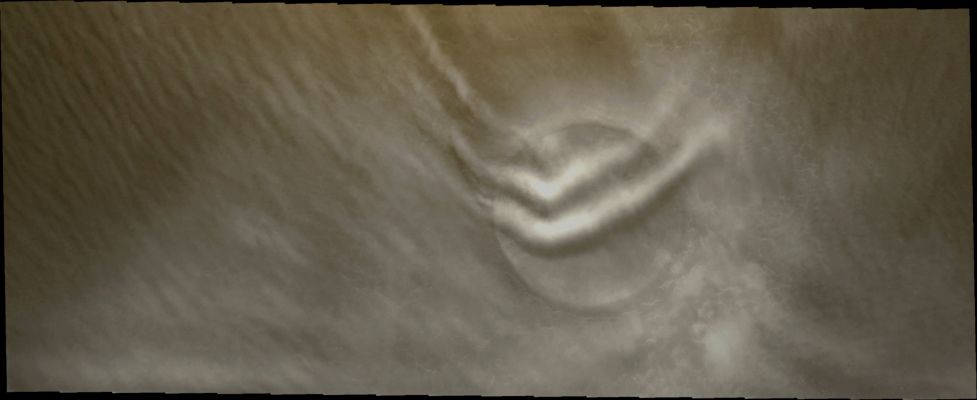 Clouds over Vastitas Borealis (Natural Colors; credits for the additional process. and color.: Dr Paolo C. Fienga - Lunexit Team)
Caption NASA:"Northern Springtime means clouds. These clouds are close enough to the surface to be affected by this crater".

Nota Lunexit: se quanto la NASA scrive nella caption fosse completamente corretto, allora - molto probabilmente - ciò che si vede in questo frame NON SAREBBERO nuvole (almeno NON nel senso "terrestre" del termine), bensì delle nebbie molto fitte. 
Se Vi piace, potremmo magari parlare di Evidenze di Umidità in aree prossime al Datum, insomma, e non di "nuvole basse" (anzi: bassissime!)...

Coord.: 74,4° North Lat. and 290,0° East Long.
Parole chiave: Mars from orbit - Clouds and Polygons - Vastitas Borealis