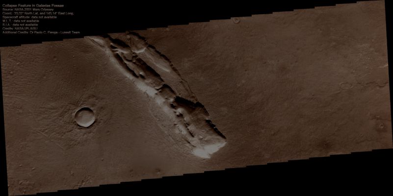 Collapse Feature in Galaxias Fossae (Absolute Natural Colors; credits for the additional process. and color.: Dr Paolo C. Fienga - Lunexit Team) 
nessun commento
Parole chiave: Mars from orbit - Collapse Features - Galaxias Fossae Region