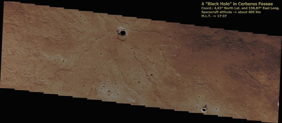 Possible Skylight in Cerberus Fossae (CTX Frame - Enhanced Natural Colors; credits for the additional process. and color.: Dr Paolo C. Fienga - Lunexit Team)
nessun commento
Parole chiave: Mars from orbit - Collapse Features - Skylight