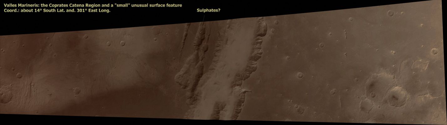 Sulphates in Coprates Catena? (CTX Frame - Natural Colors; credits for the Additional Process. and Color.: Dr Paolo C. Fienga - Lunexit Team)
nessun commento
Parole chiave: Mars from orbit - Valles Marineris Canyon System - Coprates Catena
