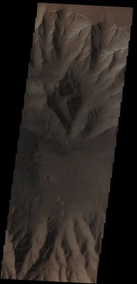 Features of Coprates Chasma (Absolute Natural Colors; credits for the additional process. and color.: Dr Paolo C. Fienga/Lunar Explorer Italia/Italian Planetary Foundation)
In this VIS image, taken by the NASA - Mars Odyssey Orbiter on August 12th, 2013, and during its 51.735th orbit around the Red Planet, we can see part of the Floor of Coprates Chasma, including a large Sand Sheet and a few smaller Dunes.

Latitude (centered): 13,967° South 
Longitude (centered): 296,942° East 
Instrument: VIS 

This frame (taken from an Original Mars Odyssey Orbiter b/w and Map-Projected frame published on the NASA - Planetary Photojournal with the ID n. PIA 17517) has been additionally processed, magnified, contrast enhanced, Gamma corrected and then colorized in Absolute Natural Colors (such as the colors that a human eye would actually perceive if someone were onboard the NASA - Mars Odyssey Orbiter and then looked down, towards the Surface of Mars), by using an original technique created - and, in time, dramatically improved - by the Lunar Explorer Italia Team.
Parole chiave: Chasmas - Coprates Chasma