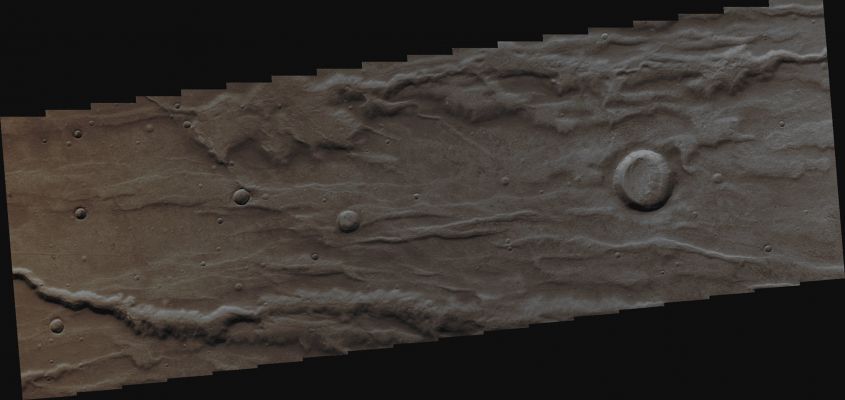 Features of Coracis Fossae (Absolute Natural Colors; credits for the additional process. and color: Dr Paolo C. Fienga - Lunexit Team)
Orbit Number: 42634 
Latitude: 39,051° South 
Longitude: 278,428 East
Instrument: VIS 
Captured: July, 25th, 2011 
Mars Local Time (M.L.T.): 18:00 (Late Afternoon)


Parole chiave: Mars from orbit - Southern Highlands