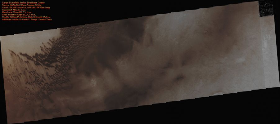 Large Dunefield in Brashear Crater (Absolute Natural Colors; credits for the additional process. and color.: Dr Paolo C. Fienga - Lunexit Team)
nessun commento
Parole chiave: Mars from orbit - Craters - Brashear Crater