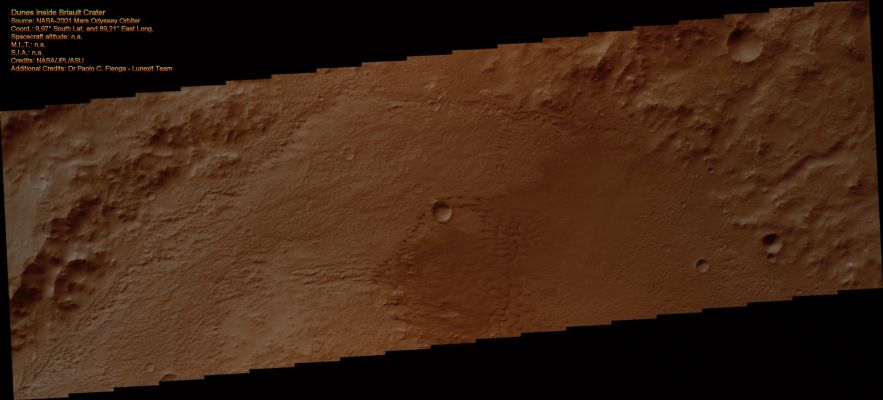 Dunes in Briault Crater (Natural Colors; credits for the additional process. and color.: Dr Paolo C. Fienga - Lunexit Team)
nessun commento
Parole chiave: Mars from orbit - Craters - Briault Crater