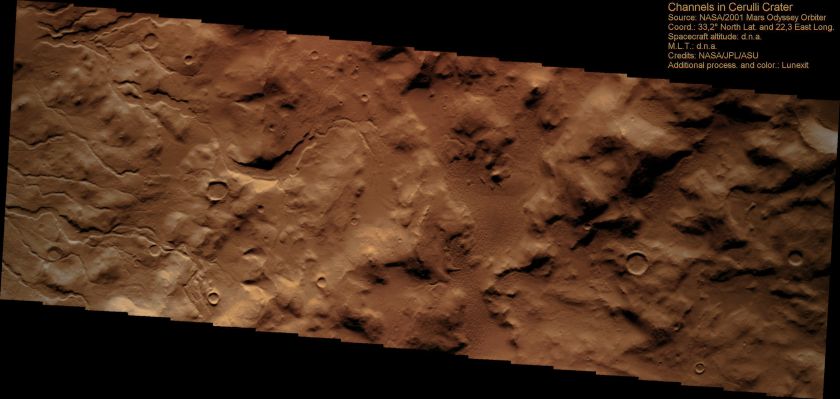 Drainage Channels inside Cerulli Crater (Absolute Natural Colors; credits for the additional process. and color.: Dr Paolo C. Fienga - Lunexit Team)
nessun commento
Parole chiave: Mars from orbit - Craters - Cerulli Crater