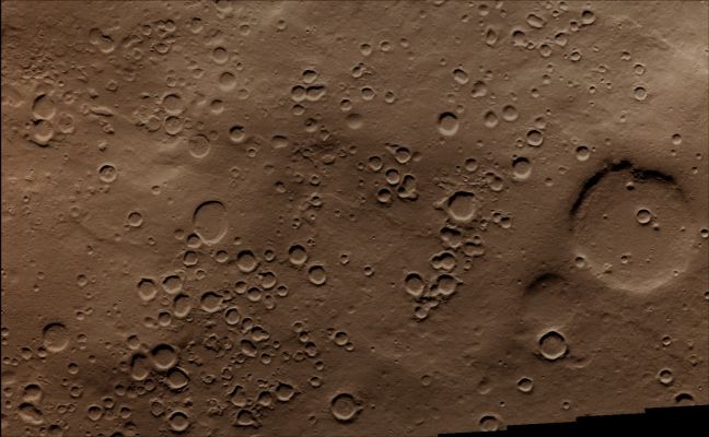 Crater Field in Terra Sabaea (Natural Colors; credits for the additional process. and color.: Dr Paolo C. Fienga - Lunexit Team)
Image information: VIS instrument;
Latitude: 36,8° North;
Longitude: 42,7° East;
Resolution:19 meter/pixel.
Parole chiave: Mars from orbit - Craters - Crater Field