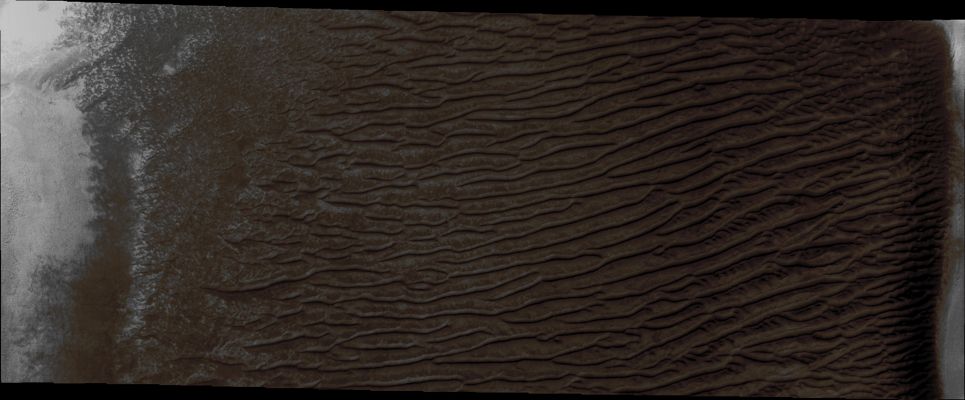 The Dunes of Richardson Crater (Natural Colors; credits: Lunexit)
Coord.: 72,3° South Lat. and 180,2° East Long.
Parole chiave: Mars from orbit - Craters - Richardson Crater