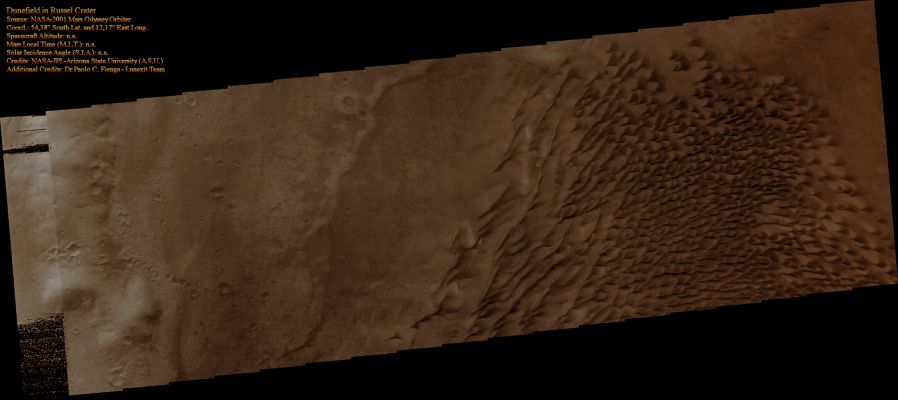 Russel Crater's Dunefield (Absolute Natural Colors; credits for the additional process. and color.: Dr Paolo C. Fienga - Lunexit Team)
nessun commento
Parole chiave: Mars from orbit - Craters - Russel Crater