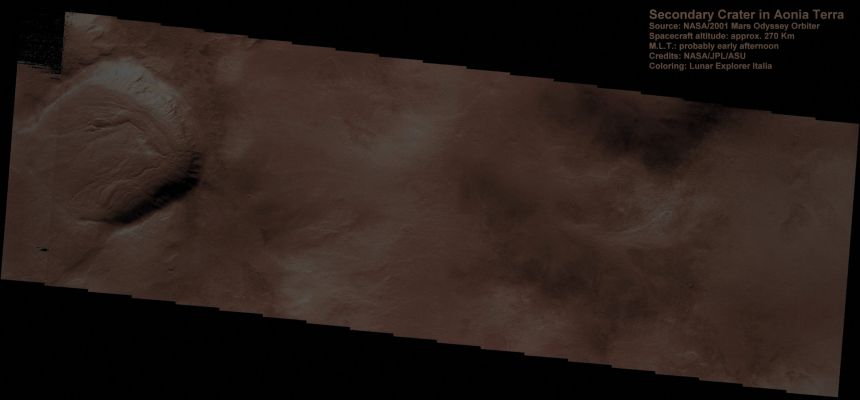 Secondary Crater in Aonia Terra (Absolute Natural Colors; credits for the additional process. and color.: Dr Paolo C. Fienga)
nessun commento
Parole chiave: Mars from orbit - Craters - Secondary Crater