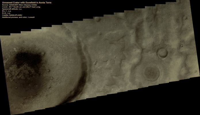 Unnamed Crater in Aonia Terra (False Colors; credits: Lunexit)
nessun commento
Parole chiave: Mars from orbit - Craters - Unnamed Crater in Aonia Terra