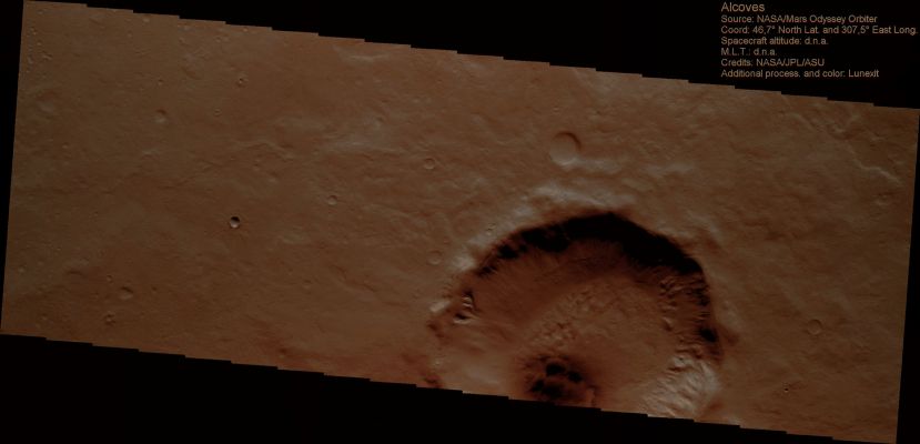 Unnamed Crater in Argyre Planum (Natural Colors; credits for the additional process. and color.: Dr Paolo C. Fienga - Lunexit Team)
nessun commento
Parole chiave: Mars from orbit - Craters - Unnamed Crater with Alcoves