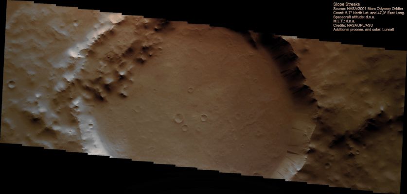 Unnamed Crater with Slope Streaks (Natural Colors; credits for the additional process. and color.: Dr Paolo C. Fienga - Lunexit Team)
nessun commento
Parole chiave: Mars from orbit - Craters - Unnamed Crater with Slope-Streaks