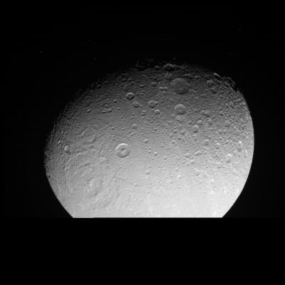 Dione is missing a piece...
Caption NASA:"N00098970.jpg was taken on December 19, 2007 and received on Earth December 20, 2007. The camera was pointing toward DIONE that, at the time, was approximately 243.552 Km away, and the image was taken using the P60 and UV3 filters. 
This image has not been validated or calibrated".
Parole chiave: Saturn's Moons - Dione