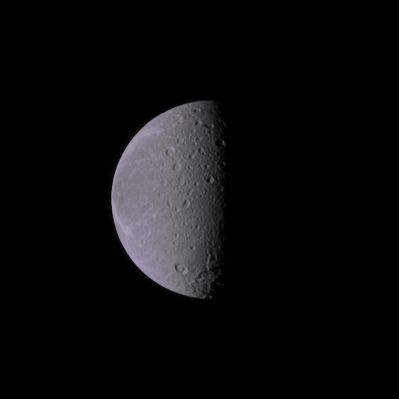 Crescent Dione (possible Natural Colors; credits: Dr Paolo C. Fienga - Lunexit Team)
Caption NASA:"The tortured Terrain of Saturn's moon Dione is documented in this Cassini Spacecraft image. 
The wispy fractures on the moon's Trailing Hemisphere can be seen on the left of the image, and Cratered Terrain on the moon's anti-Saturn side dominates the center of the image. North on Dione is up. 

The image was taken in Visible Light with the Cassini Spacecraft narrow-angle camera on Nov. 23, 2009. The view was acquired at a distance of approx. 896.000 Km (such as about 557.000 miles) from Dione and at a Sun-Dione-Spacecraft, or Phase, Angle of 81°. 
Image scale is roughly 5 Km (a little more than 3 miles) per pixel".
Parole chiave: Saturn's Moon - Dione