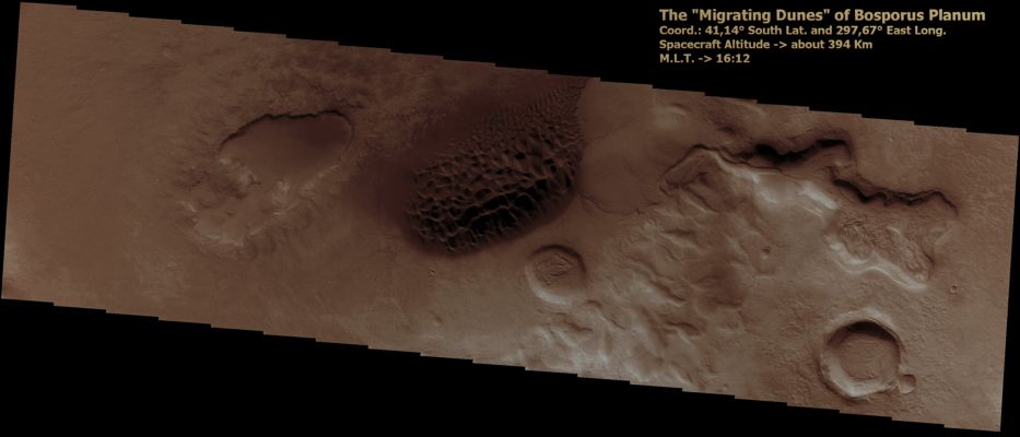 The "Migrating Dunes" of Bosporus Planum (Darkened Natural Colors; credits for the additional process. and color.: Dr Paolo C. Fienga - Lunexit Team)
nessun commento
Parole chiave: Mars from orbit - Migrating Dunefield - Bosporus Planum Region