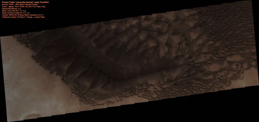 Large Dunefield inside Russel Crater (Enhanced Natural Colors; credits: Dr Paolo C. Fienga - Lunexit Team)
nessun commento
Parole chiave: Mars from orbit - Craters - Russel Crater