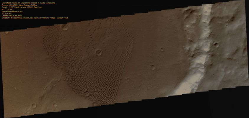 Unnamed Crater with Dunefield (Natural Colors; credits for the additional process. and color.: Dr Paolo C. Fienga - Lunexit Team)
nessun commento
Parole chiave: Mars from orbit - Craters - Unnamed Crater with Dunefield - Terra Cimmeria Region