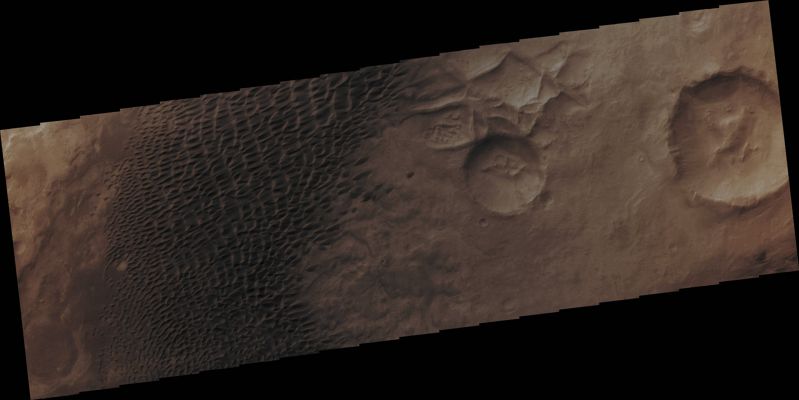 Large Dunefield and Unnamed Craters in Aonia Terra (Absolute Natural Colors; credits for the additional process. and color.: Dr Paolo C. Fienga - Lunexit Team)
Orbit Number: 43607 
Latitude: 49,851° South 
Longitude: 293,215° East 
Instrument: VIS 
Captured: October, 13th, 2011
Mars Local Time: 20:21 (Evening Hours)


Parole chiave: Mars from orbit - Dunefield - Aonia Terra Region