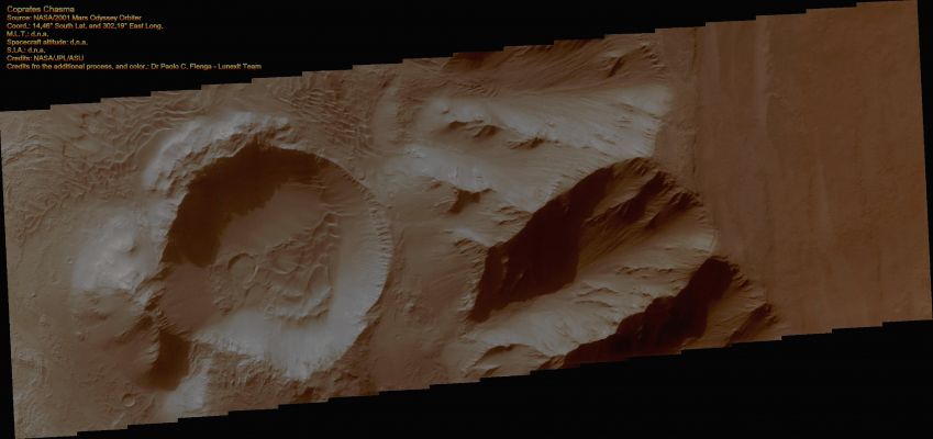 Features of Coprates Chasma (Natural Colors; credits for the additional process. and color.: Dr Paolo C. Fienga - Lunexit Team)
nessun commento
Parole chiave: Mars from orbit - Coprates Chasma