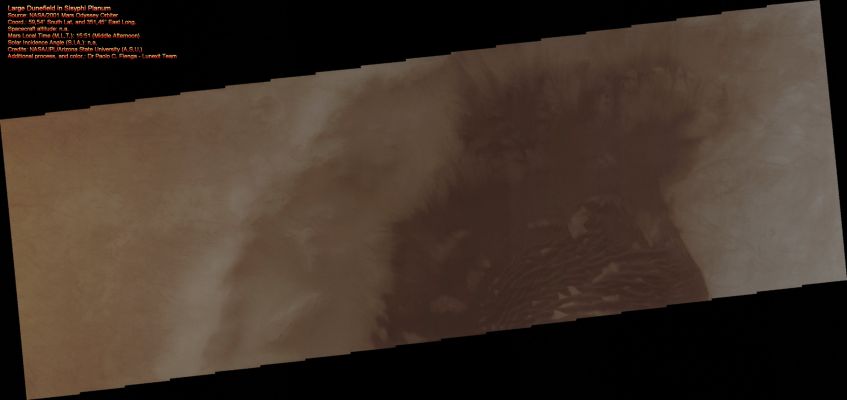 Large Dunefield in Sisyphi Planum (Absolute Natural Colors; credits for the additional process. and color.: Dr Paolo C. Fienga - Lunexit Team)
nessun commento
Parole chiave: Mars from orbit - Dunefield - Sisyphi Planum Region