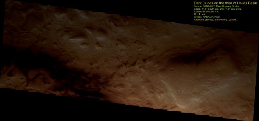 Dark Dunefield in Hellas Basin (Darkened Natural Colors; credits for the additional process. and color.: Dr Paolo C. Fienga - Lunexit Team)
nessun commento  

Parole chiave: Mars from orbit - Dunes - Hellas Basin